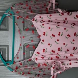 Hot Topic Glitter Cherries Sheer Pink Party Dress 4X